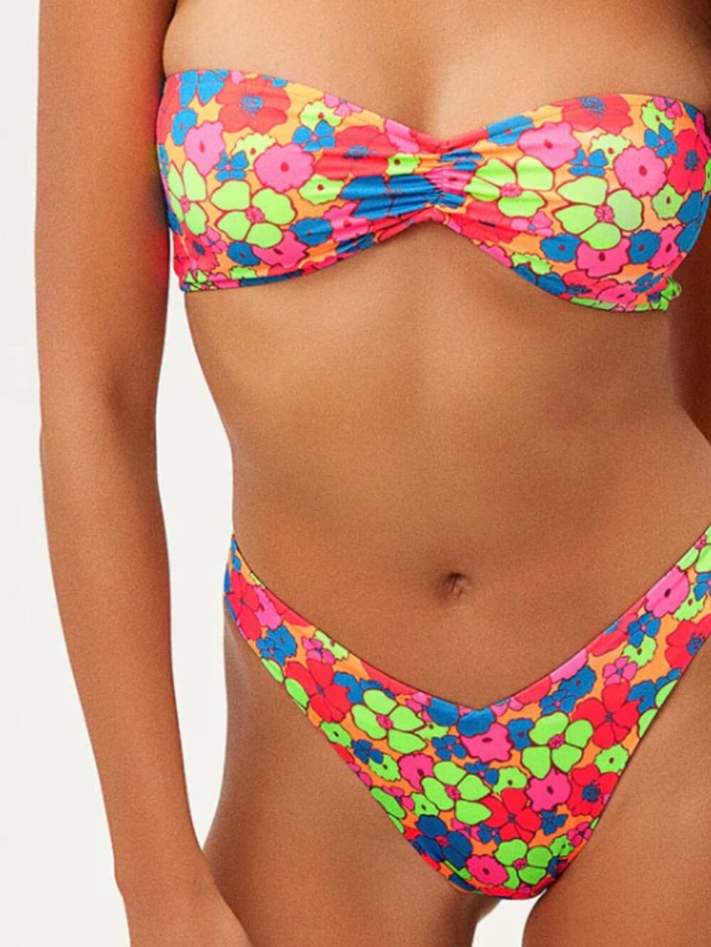 Frankies Bikinis Haven High Cut Cheeky Bikini Bottom in Groovy Sz L Orig. $85